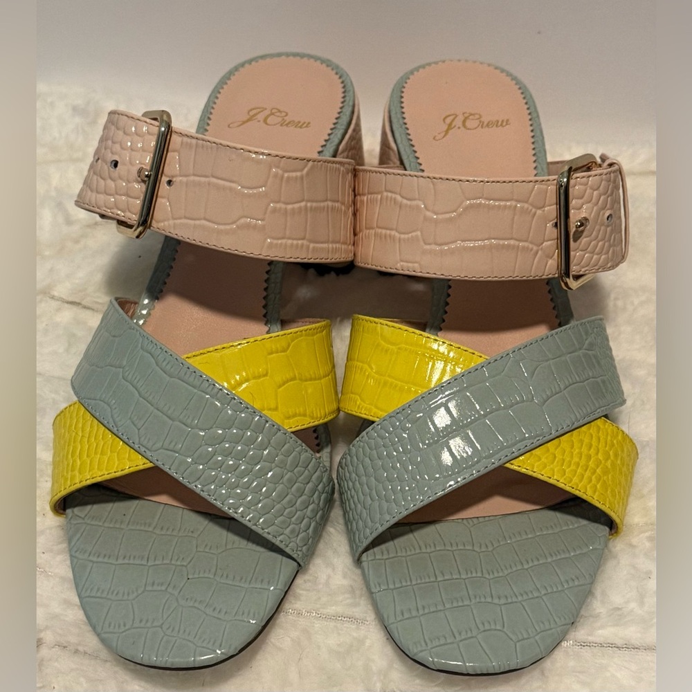 J. Crew Penny Colorblock Faux Crocodile Block Heel Sandals Women’s Size 9 - Picture 4 of 7